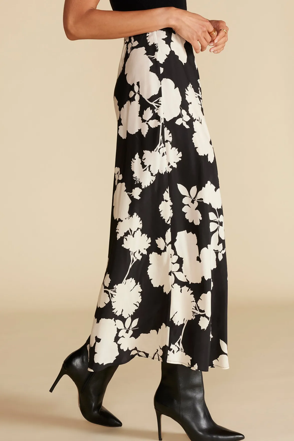 Skirts^Amour Vert Eve Cupro Slip Skirt BlackandIvoryRosePrint