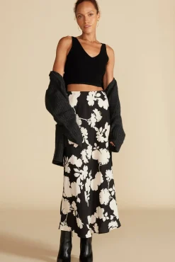Skirts^Amour Vert Eve Cupro Slip Skirt BlackandIvoryRosePrint