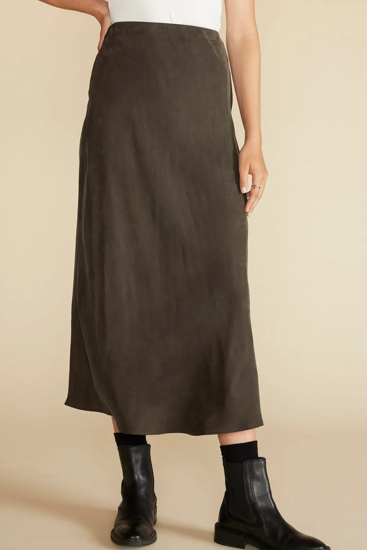Skirts^Amour Vert Eve Cupro Slip Skirt OliveGreen