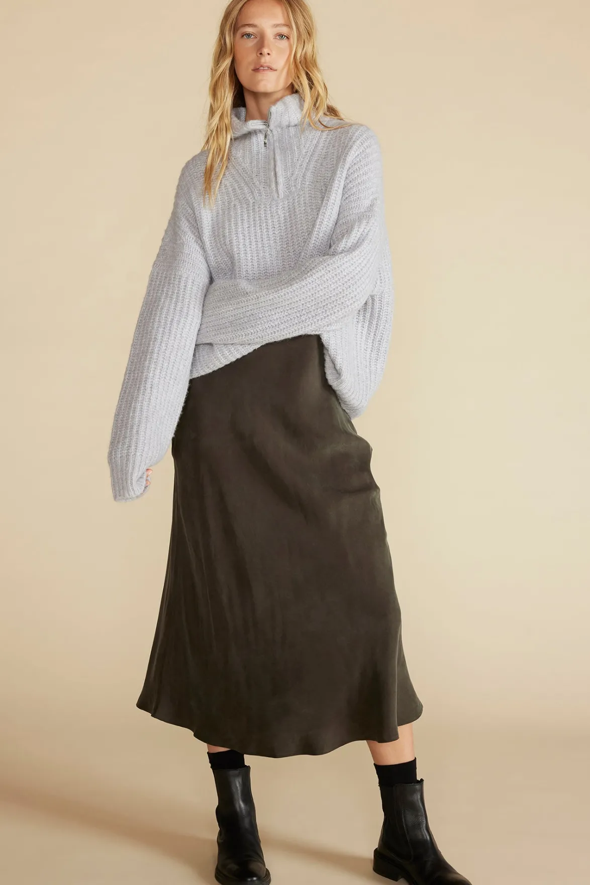 Skirts^Amour Vert Eve Cupro Slip Skirt OliveGreen