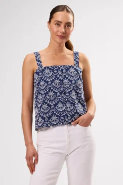 Tops|Clearance^Amour Vert Eyelet Organic Cotton Tank RivieraEyeletIndigo