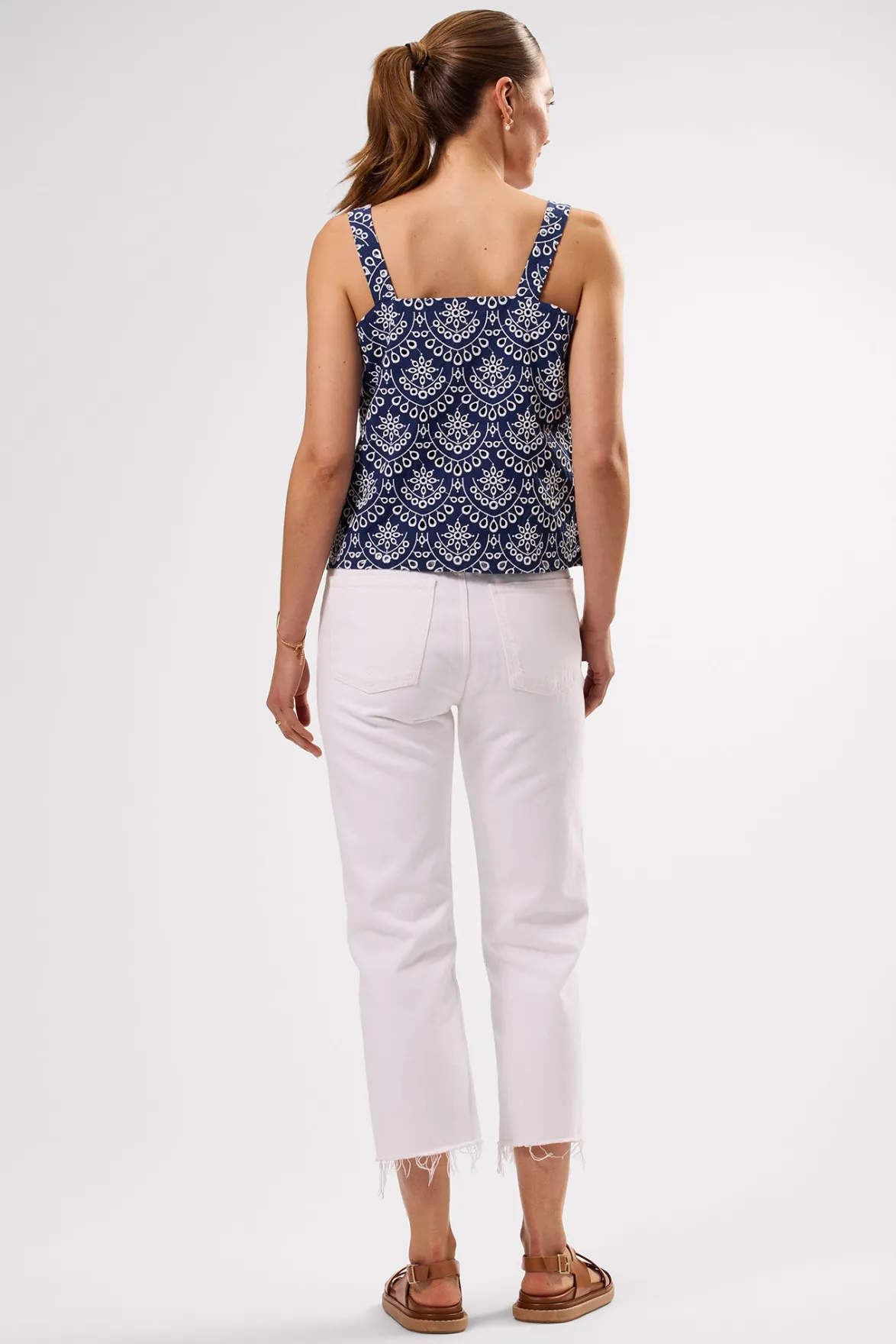 Tops|Clearance^Amour Vert Eyelet Organic Cotton Tank RivieraEyeletIndigo