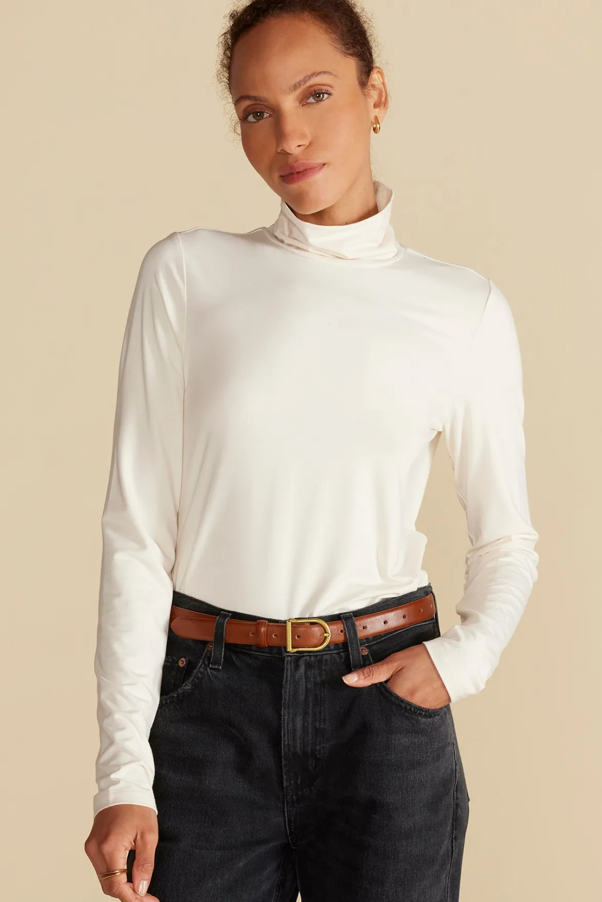Tops|Clearance^Amour Vert Flannery Bamboo Knit Turtleneck Ivory
