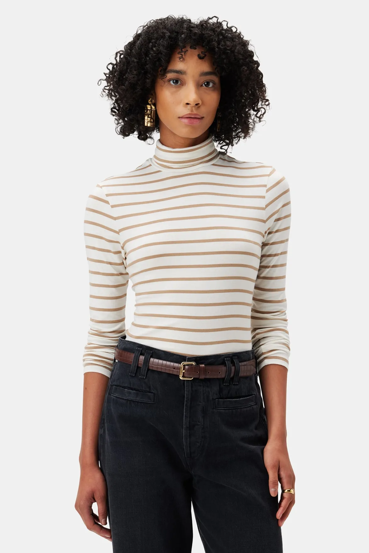 Tops|Clearance^Amour Vert Flannery Modal Turtle Neck IvoryCamelStripe