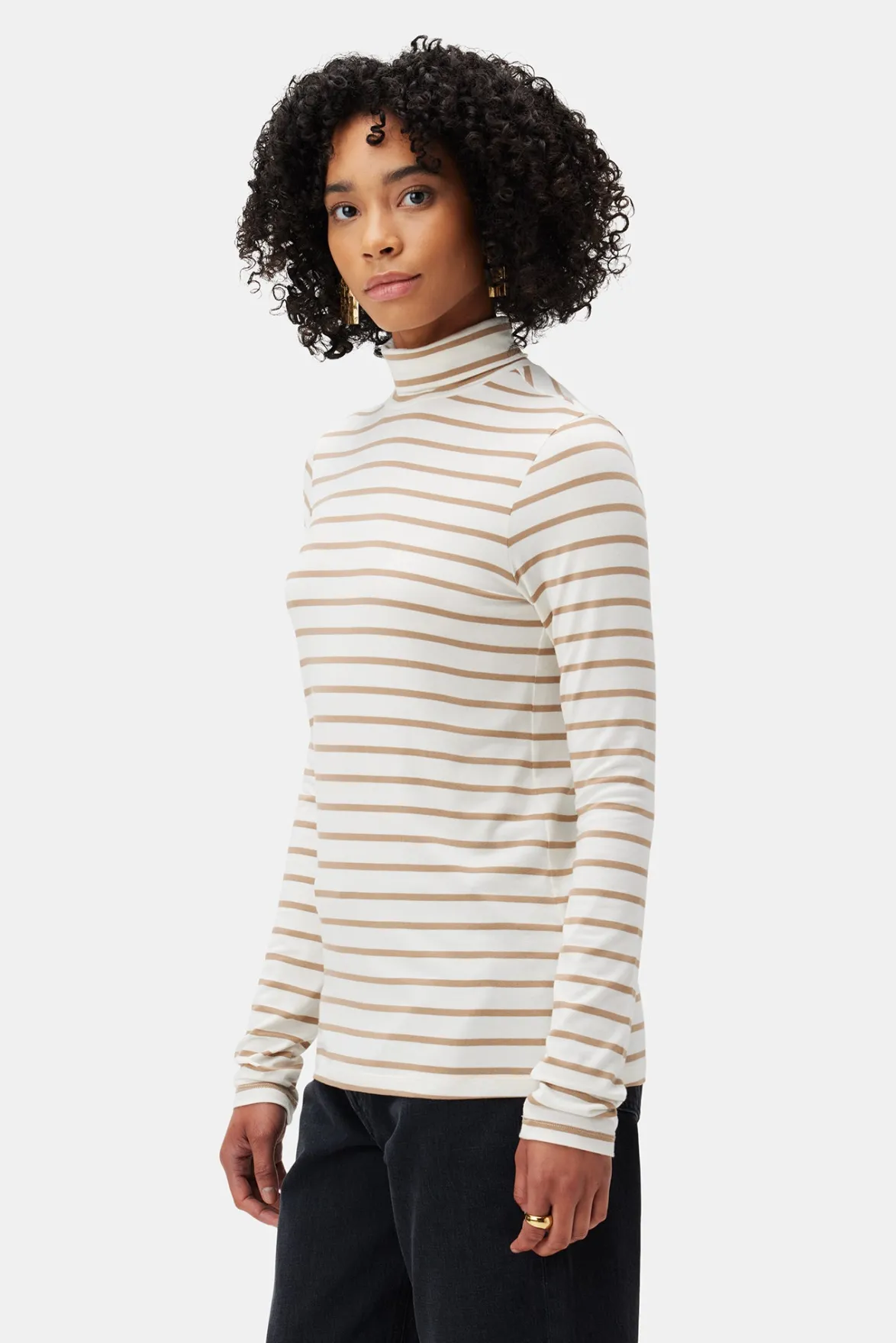 Tops|Clearance^Amour Vert Flannery Modal Turtle Neck IvoryCamelStripe