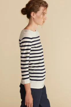 Sweaters & Cardigans^Amour Vert Fran Boatneck Striped Cashmere Sweater IvoryandNavyBlueStripe