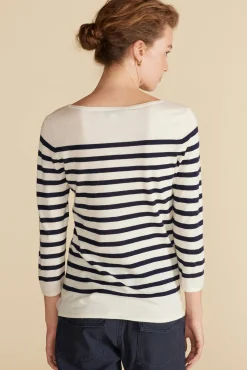 Sweaters & Cardigans^Amour Vert Fran Boatneck Striped Cashmere Sweater IvoryandNavyBlueStripe
