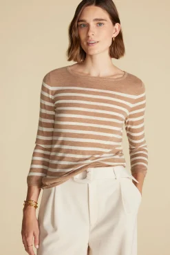 Sweaters & Cardigans^Amour Vert Fran Boatneck Striped Cashmere Sweater CafeAuLaitandIvoryStripe