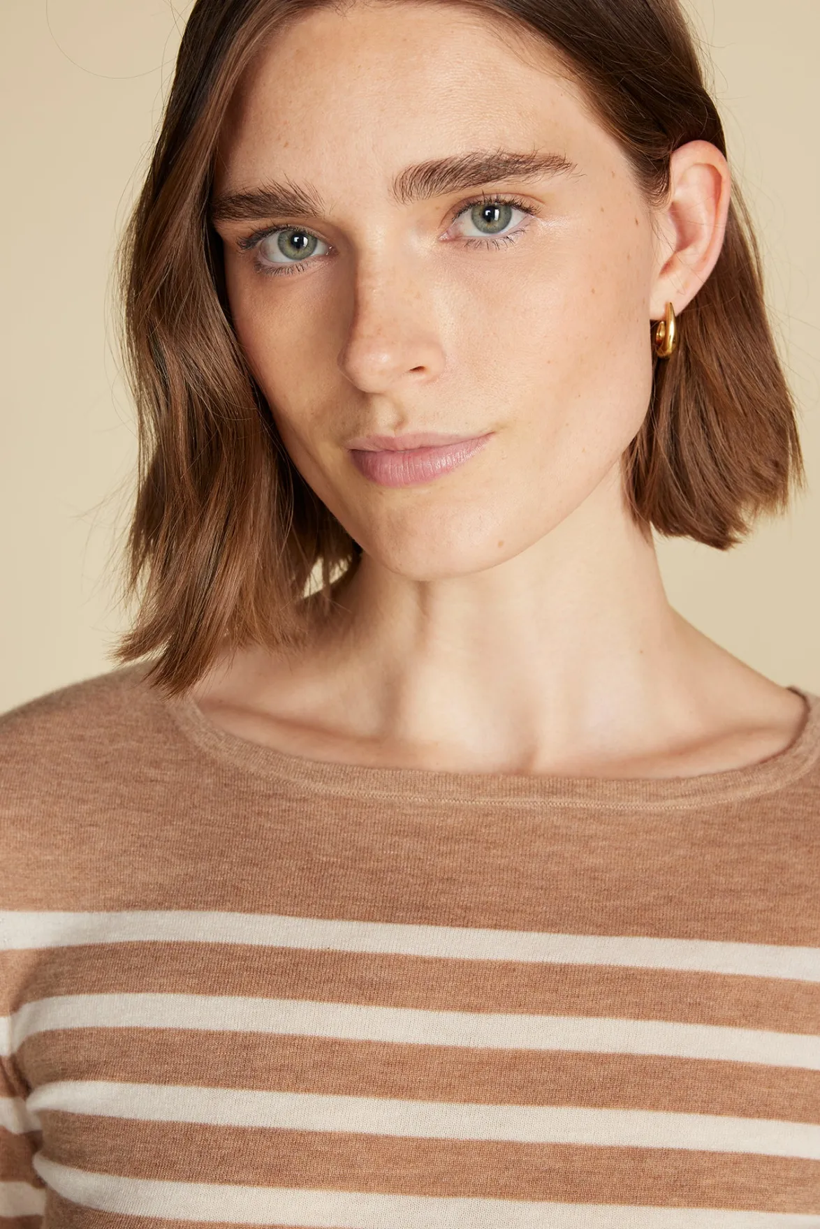Sweaters & Cardigans^Amour Vert Fran Boatneck Striped Cashmere Sweater CafeAuLaitandIvoryStripe