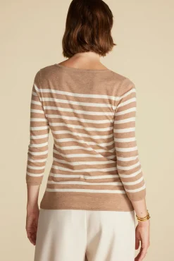 Sweaters & Cardigans^Amour Vert Fran Boatneck Striped Cashmere Sweater CafeAuLaitandIvoryStripe