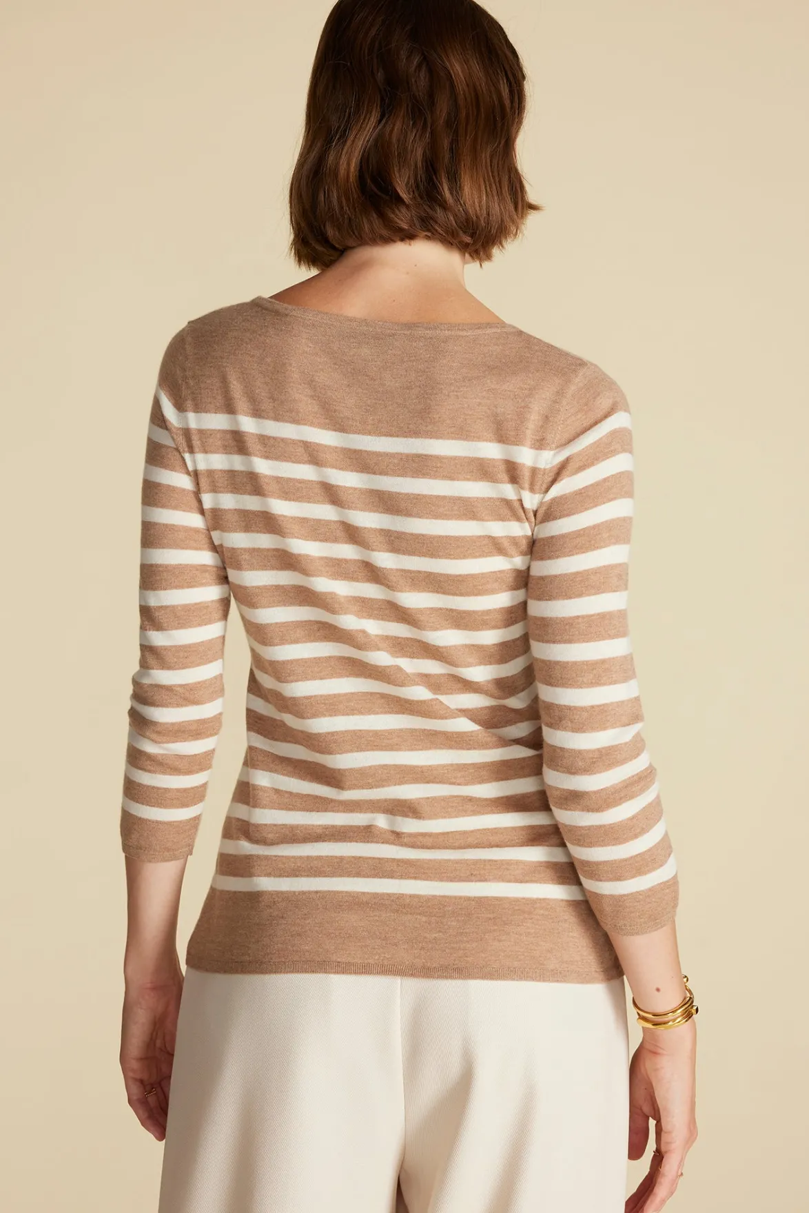Sweaters & Cardigans^Amour Vert Fran Boatneck Striped Cashmere Sweater CafeAuLaitandIvoryStripe