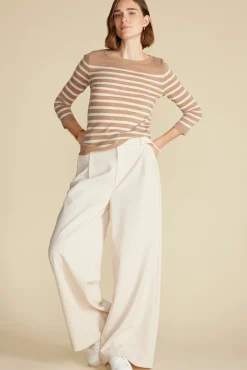 Sweaters & Cardigans^Amour Vert Fran Boatneck Striped Cashmere Sweater CafeAuLaitandIvoryStripe