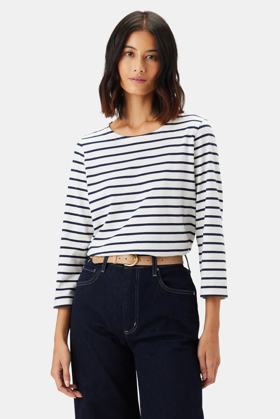 Tops|Tees^Amour Vert Francoise Organic Cotton Tee IvoryNavyBlueStripe