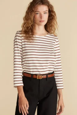 Tops|Tees^Amour Vert Francoise Organic Cotton Tee IvoryandEspressoBrownStripe