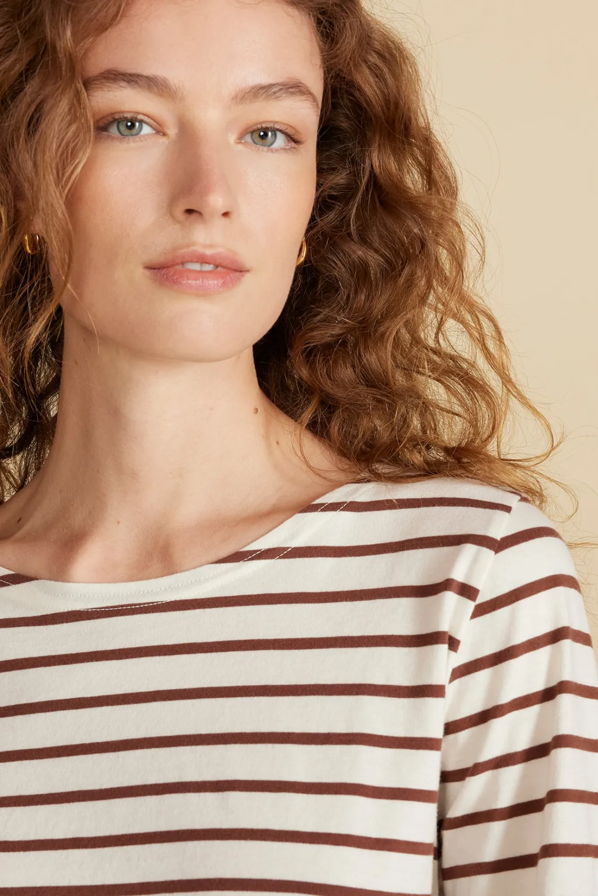 Tops|Tees^Amour Vert Francoise Organic Cotton Tee IvoryandEspressoBrownStripe