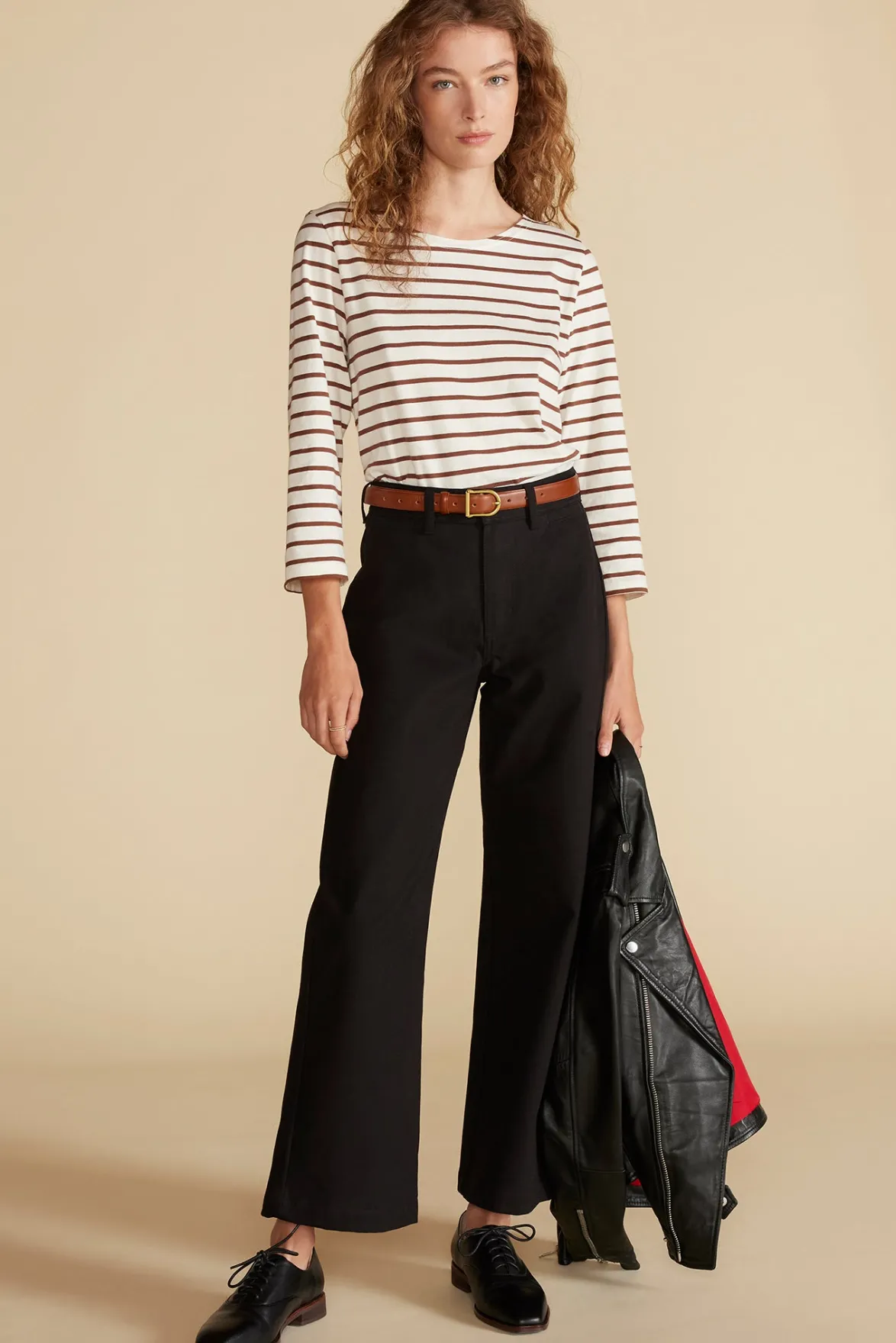 Tops|Tees^Amour Vert Francoise Organic Cotton Tee IvoryandEspressoBrownStripe