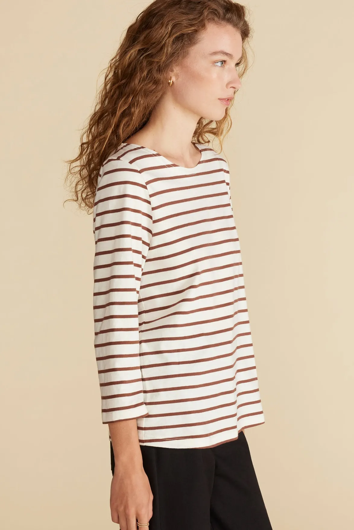 Tops|Tees^Amour Vert Francoise Organic Cotton Tee IvoryandEspressoBrownStripe