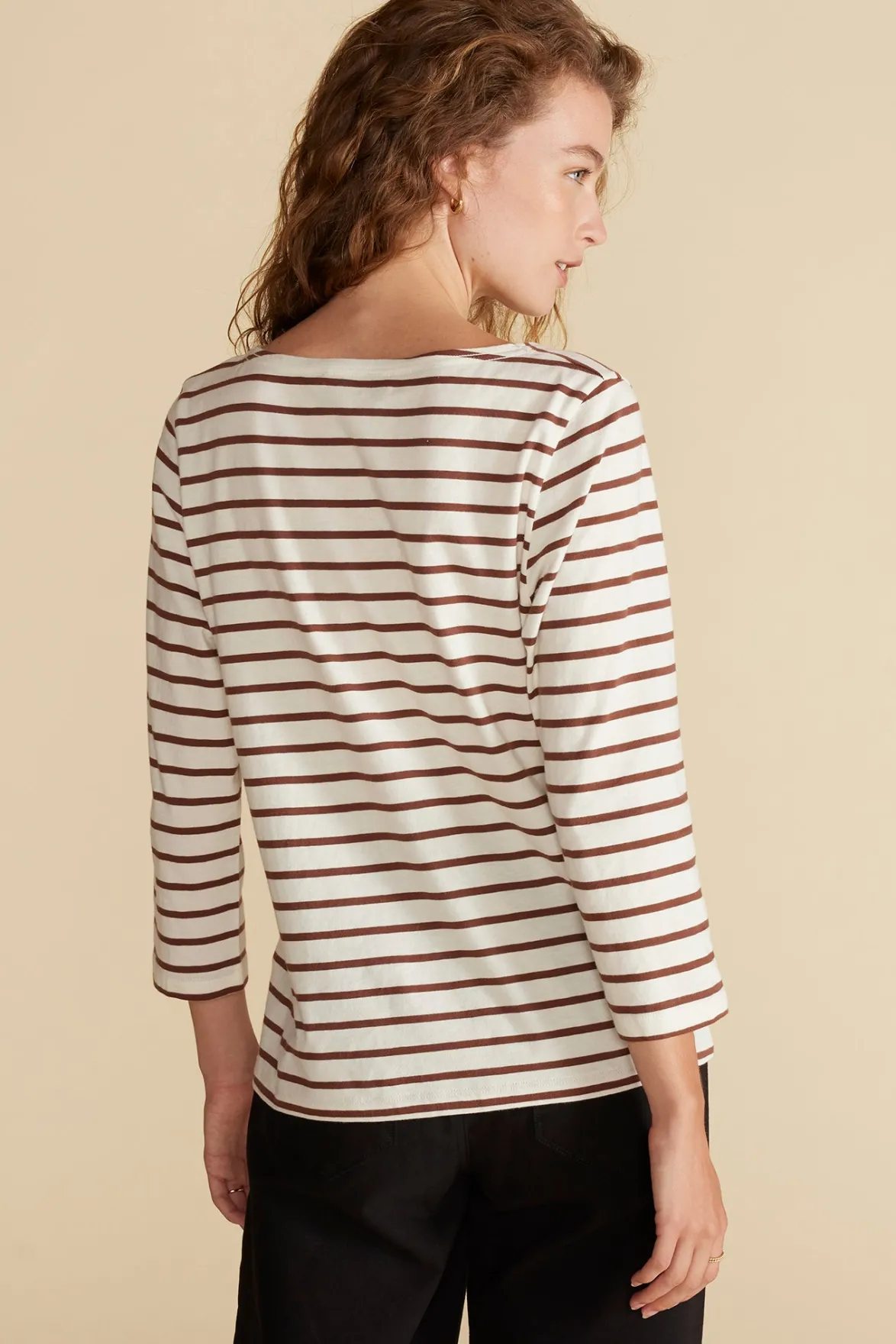 Tops|Tees^Amour Vert Francoise Organic Cotton Tee IvoryandEspressoBrownStripe