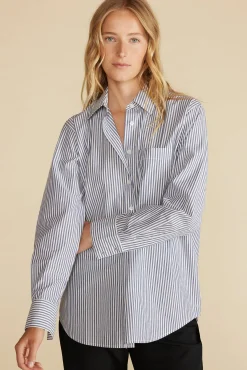 Blouses & Shirts|Tops^Amour Vert Henri Button Down Shirt BayeuxNavyBlueandIvoryStripe