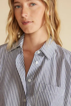 Blouses & Shirts|Tops^Amour Vert Henri Button Down Shirt BayeuxNavyBlueandIvoryStripe