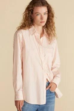 Blouses & Shirts|Tops^Amour Vert Henri Button Down Shirt ApricotandIvoryStripe