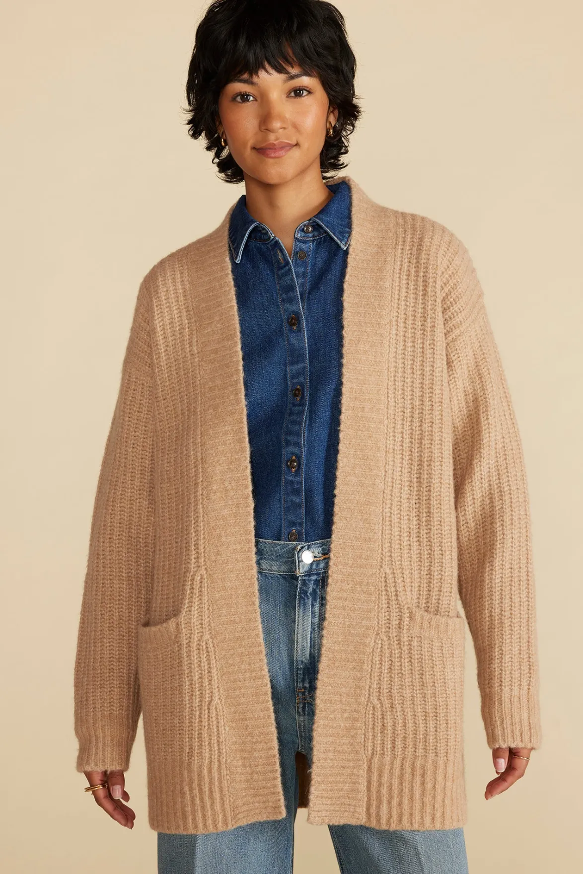 Sweaters & Cardigans|Clearance^Amour Vert Jeune Relaxed Open Front Cardigan OatmealBeige