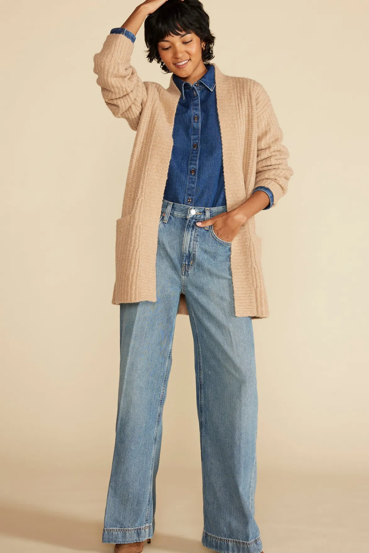 Sweaters & Cardigans|Clearance^Amour Vert Jeune Relaxed Open Front Cardigan OatmealBeige