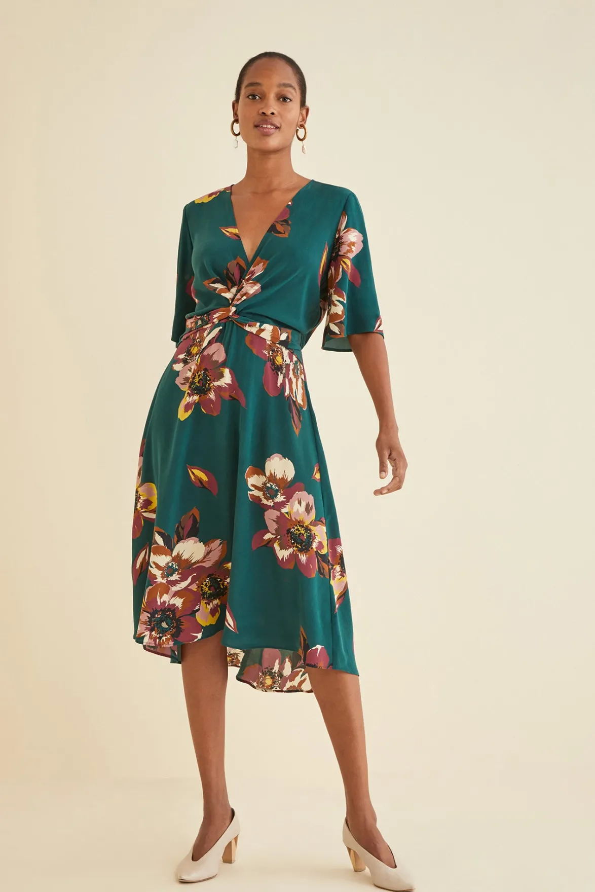 Dresses|Clearance^Amour Vert Joselle Silk Dress PineIvory