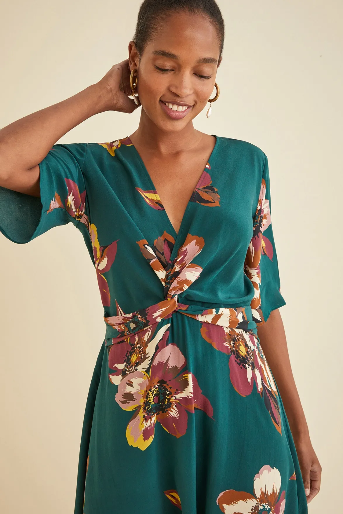 Dresses|Clearance^Amour Vert Joselle Silk Dress PineIvory