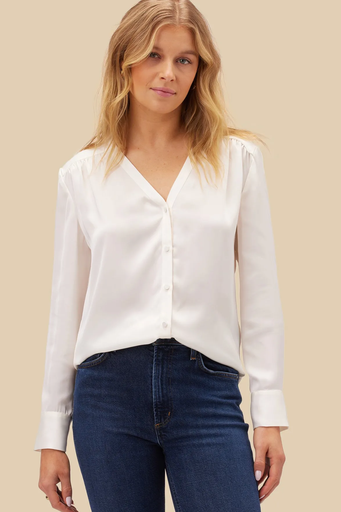 Blouses & Shirts|Tops^Amour Vert Kali Button Front Blouse Ivory