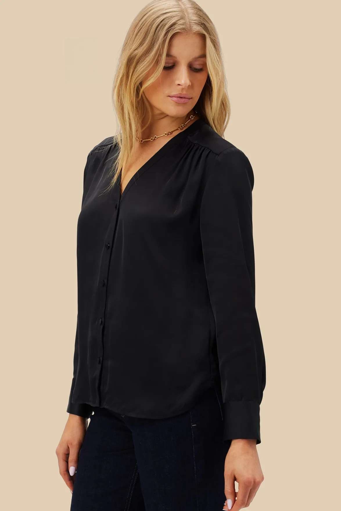 Blouses & Shirts|Tops^Amour Vert Kali Button Front Blouse Black