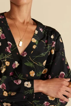Blouses & Shirts|Tops^Amour Vert Kaya Washable Silk Blouse BlackMargeuritteWildflowerPrint