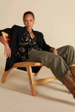 Blouses & Shirts|Tops^Amour Vert Kaya Washable Silk Blouse BlackMargeuritteWildflowerPrint