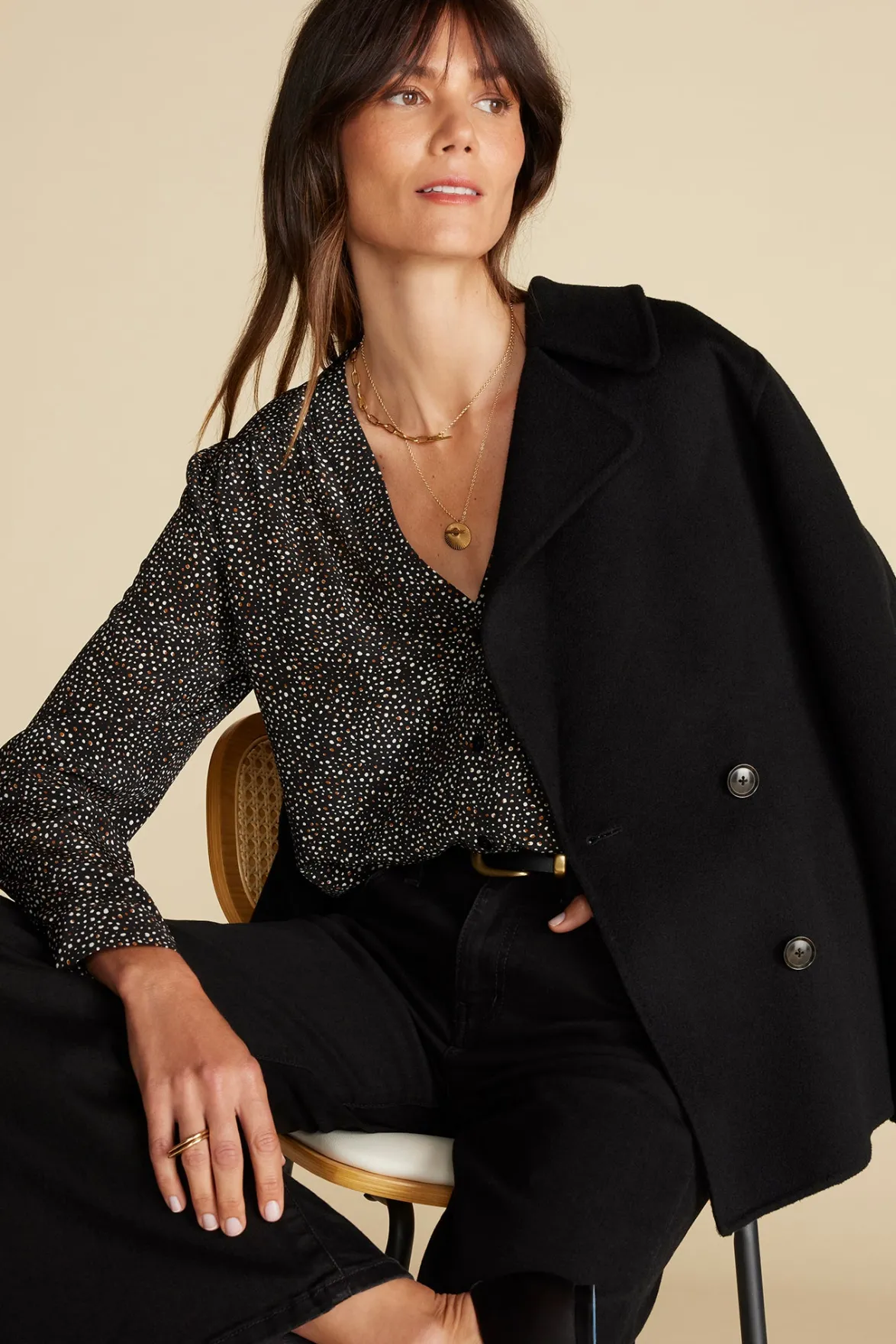 Blouses & Shirts|Tops^Amour Vert Kaya Washable Silk Blouse ChamonixBlackandWhitePrint
