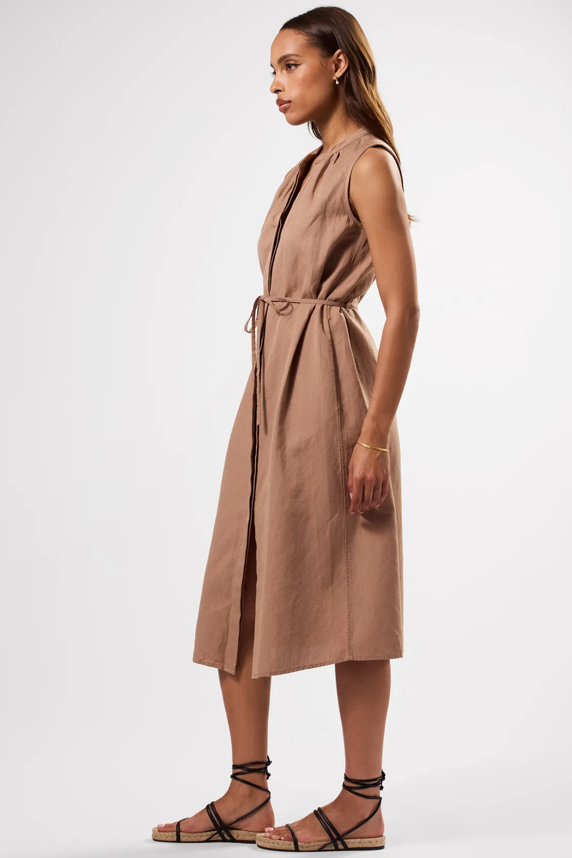 Dresses|Clearance^Amour Vert Kylen Cotton Linen Shirt Dress Sand
