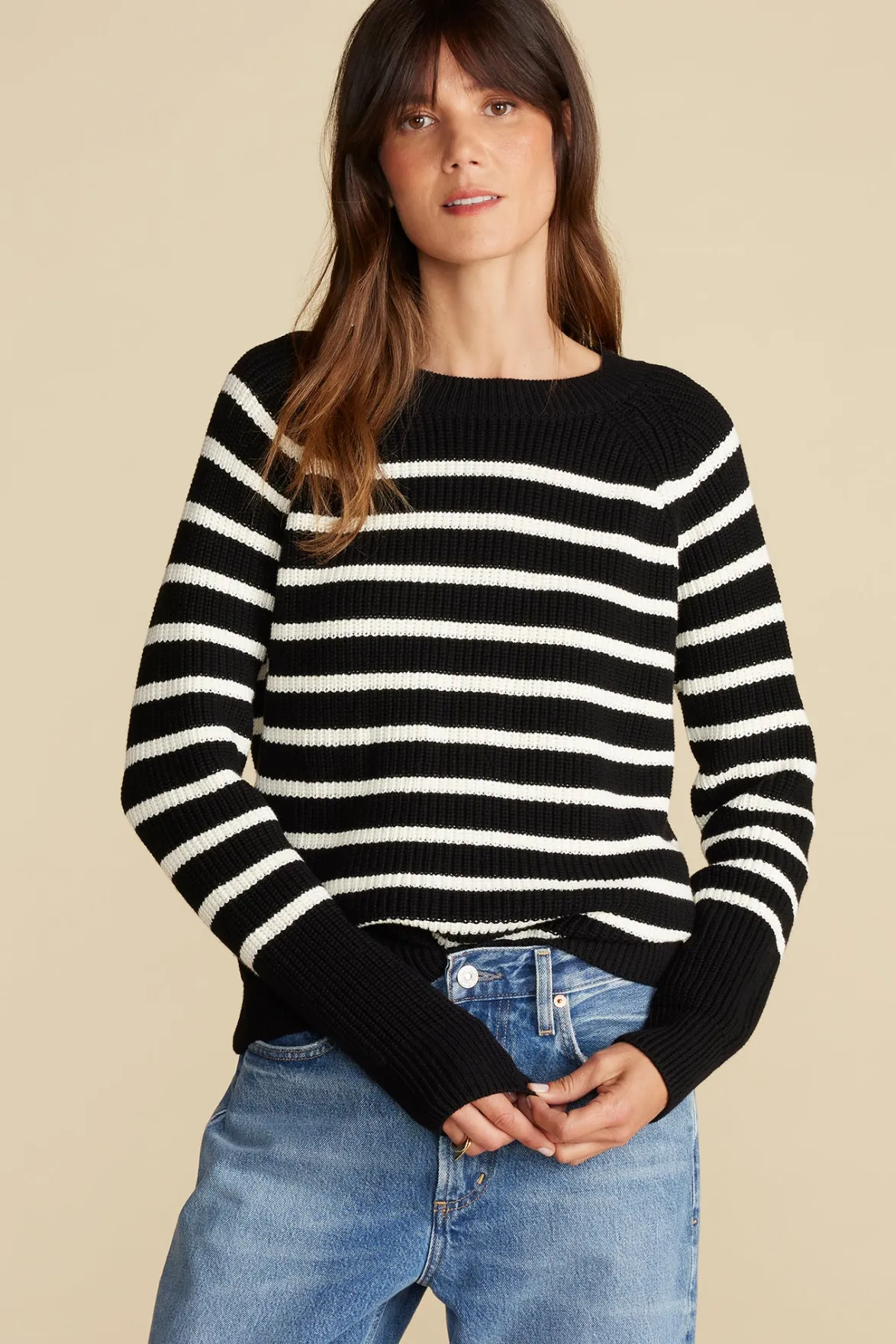 Sweaters & Cardigans|Clearance^Amour Vert Layla Organic Cotton Sweater BlackIvoryStripe