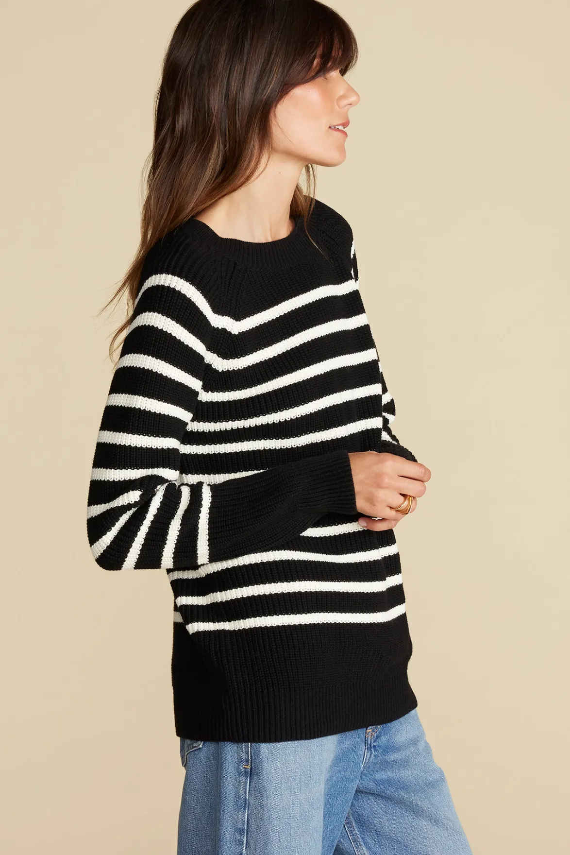 Sweaters & Cardigans|Clearance^Amour Vert Layla Organic Cotton Sweater BlackIvoryStripe