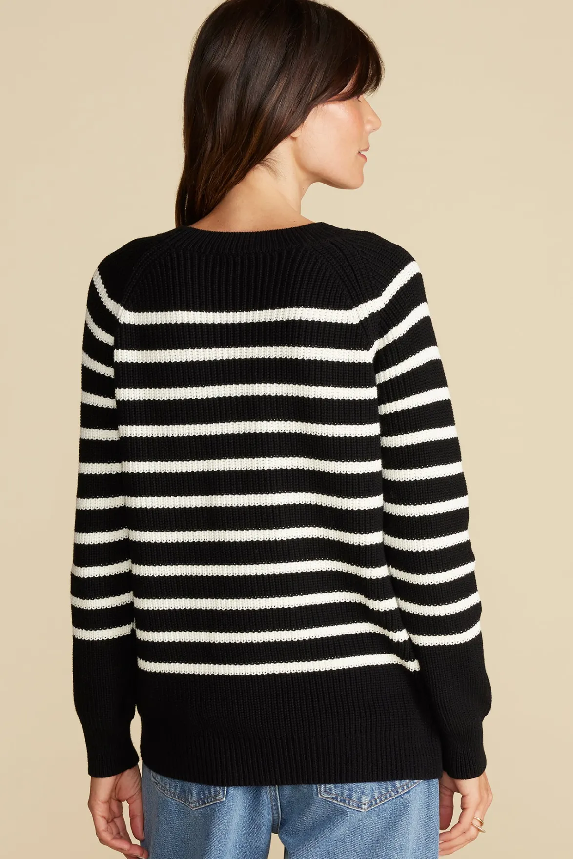 Sweaters & Cardigans|Clearance^Amour Vert Layla Organic Cotton Sweater BlackIvoryStripe