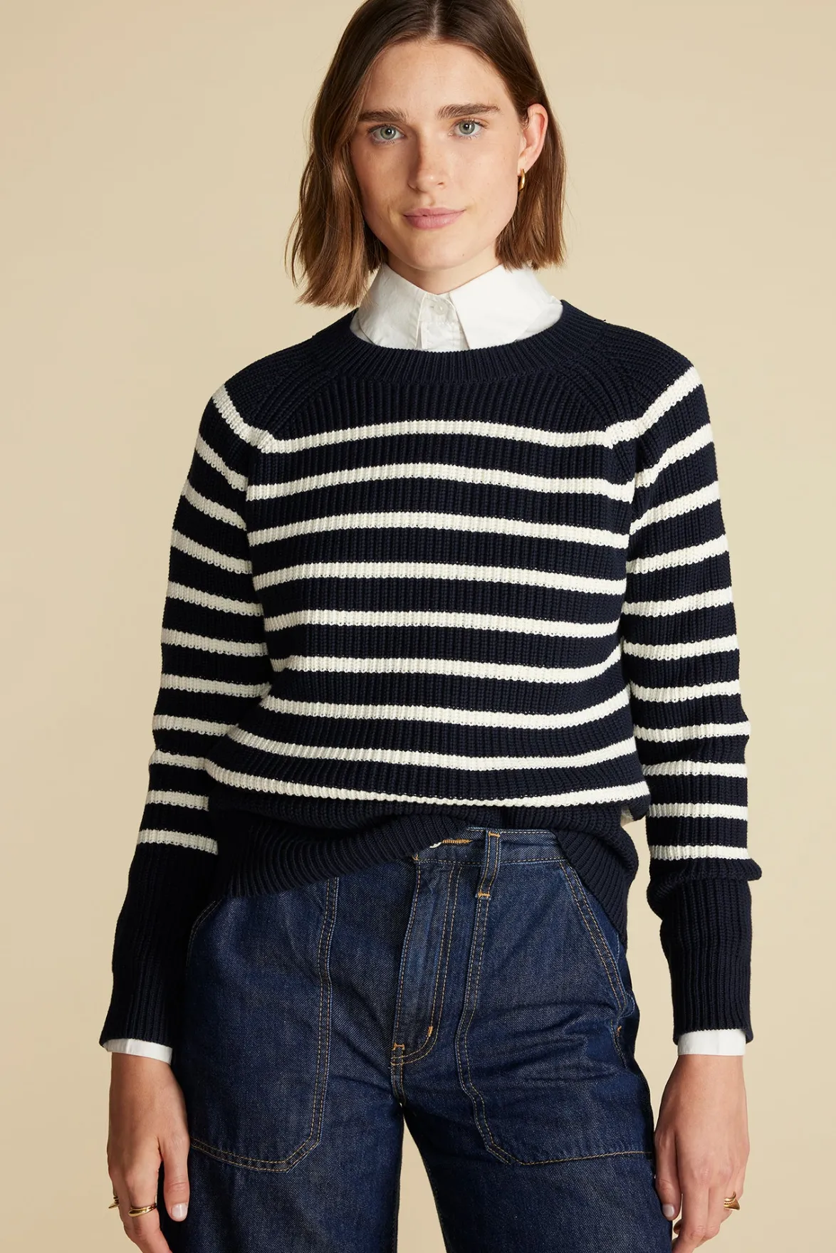 Sweaters & Cardigans|Clearance^Amour Vert Layla Organic Cotton Sweater NavyBlueandIvoryStripe
