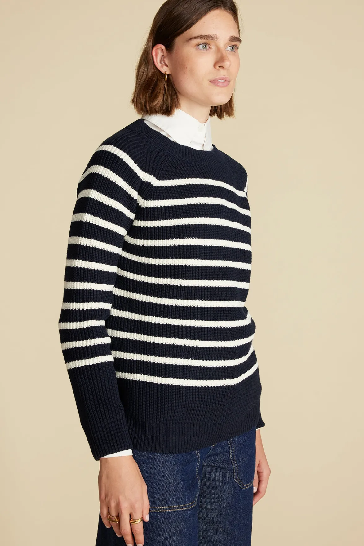 Sweaters & Cardigans|Clearance^Amour Vert Layla Organic Cotton Sweater NavyBlueandIvoryStripe