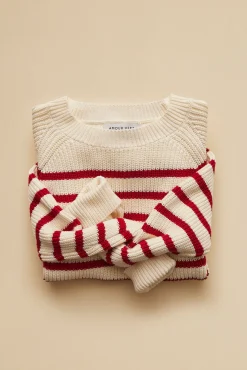 Sweaters & Cardigans|Clearance^Amour Vert Layla Organic Cotton Sweater IvoryandRedStripe