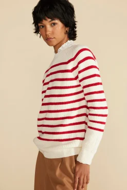 Sweaters & Cardigans|Clearance^Amour Vert Layla Organic Cotton Sweater IvoryandRedStripe
