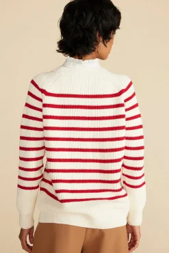 Sweaters & Cardigans|Clearance^Amour Vert Layla Organic Cotton Sweater IvoryandRedStripe