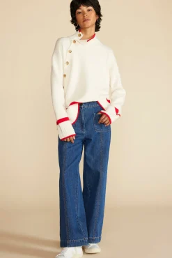 Sweaters & Cardigans^Amour Vert Leonie Stripe Turtleneck Sweater IvoryandRedStripe