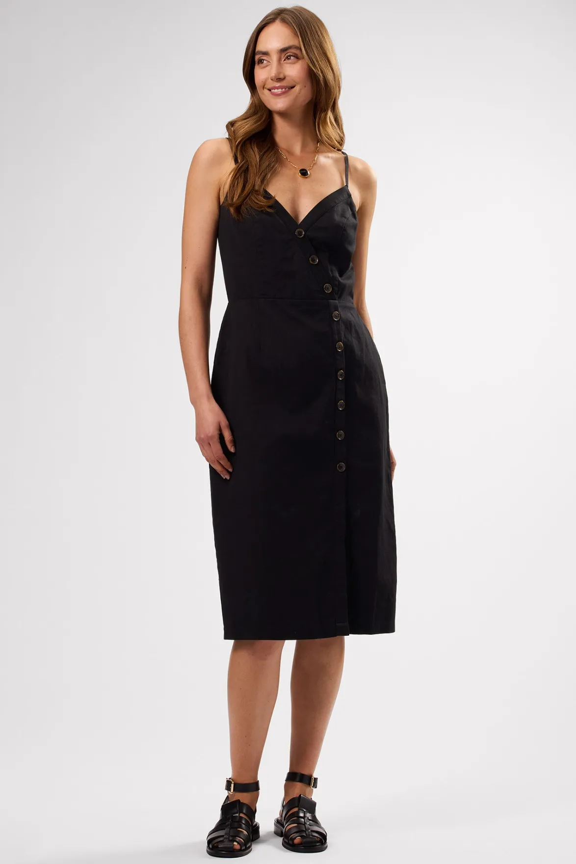 Dresses|Clearance^Amour Vert Lila Cotton Linen Dress Black