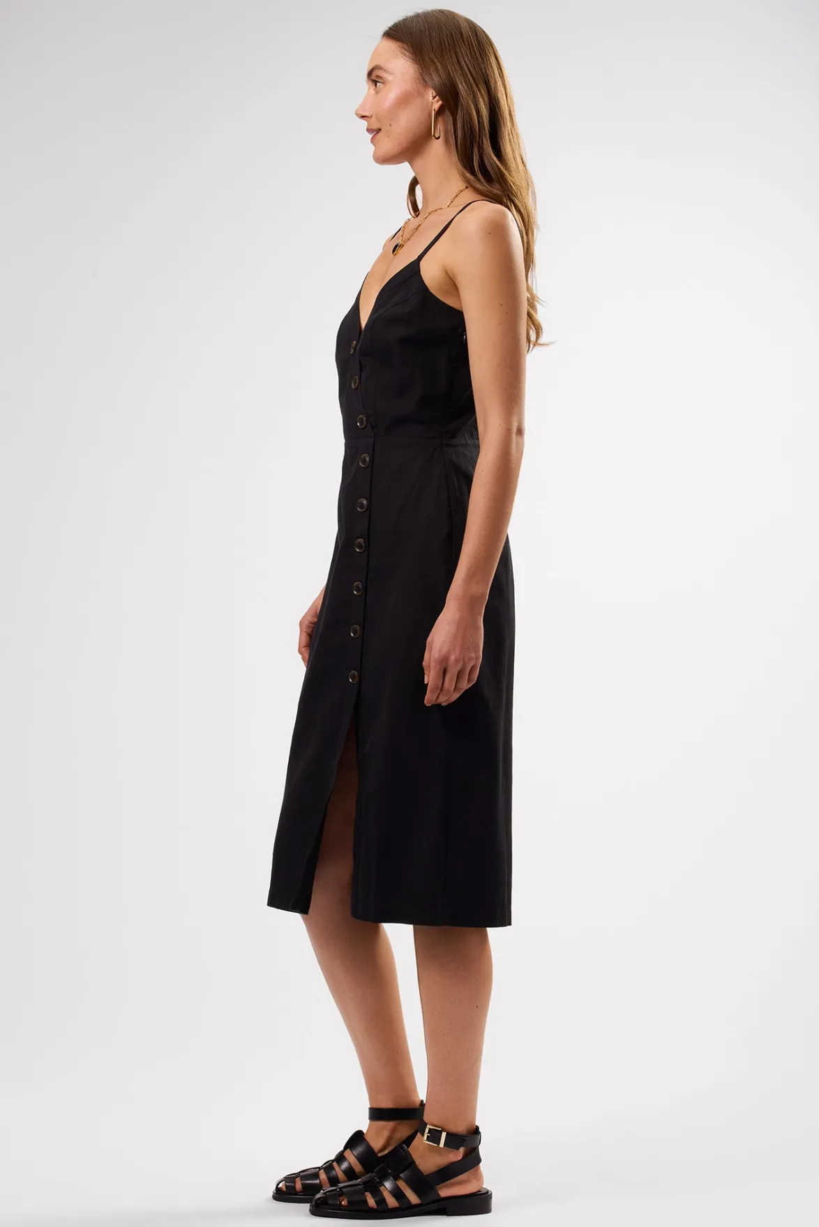 Dresses|Clearance^Amour Vert Lila Cotton Linen Dress Black
