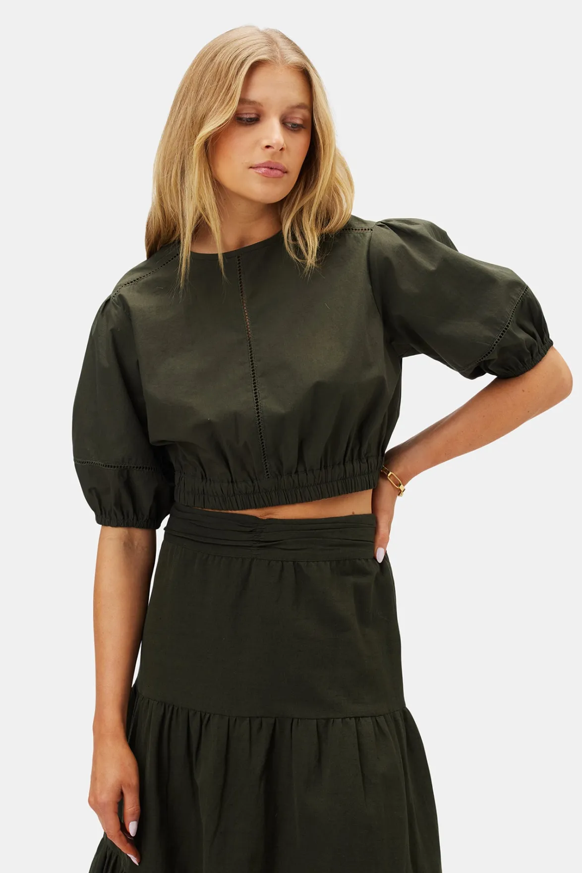 Tops|Clearance^Amour Vert Lisa Organic Cotton Poplin Top OliveGreen