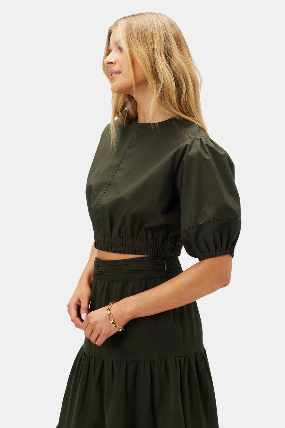Tops|Clearance^Amour Vert Lisa Organic Cotton Poplin Top OliveGreen