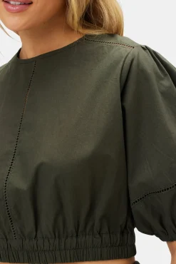 Tops|Clearance^Amour Vert Lisa Organic Cotton Poplin Top OliveGreen