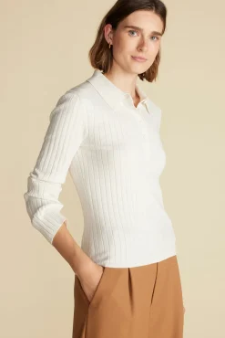 Sweaters & Cardigans|Clearance^Amour Vert Lorraine Merino Wool Henley Sweater Ivory